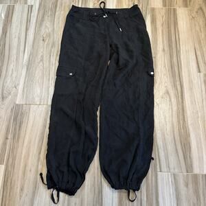 Vintage Cache Pants Womens 10 Black Cargo Baggy Silk y2k 90s Streetwear Dance